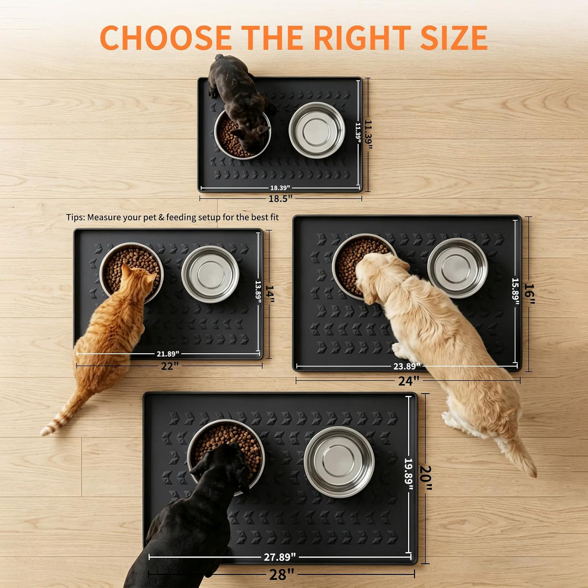 Silicone Pet Feeding Mat, Dog Cat Food Water Bowl Mat - Black / 24"L x 16"W - image 4