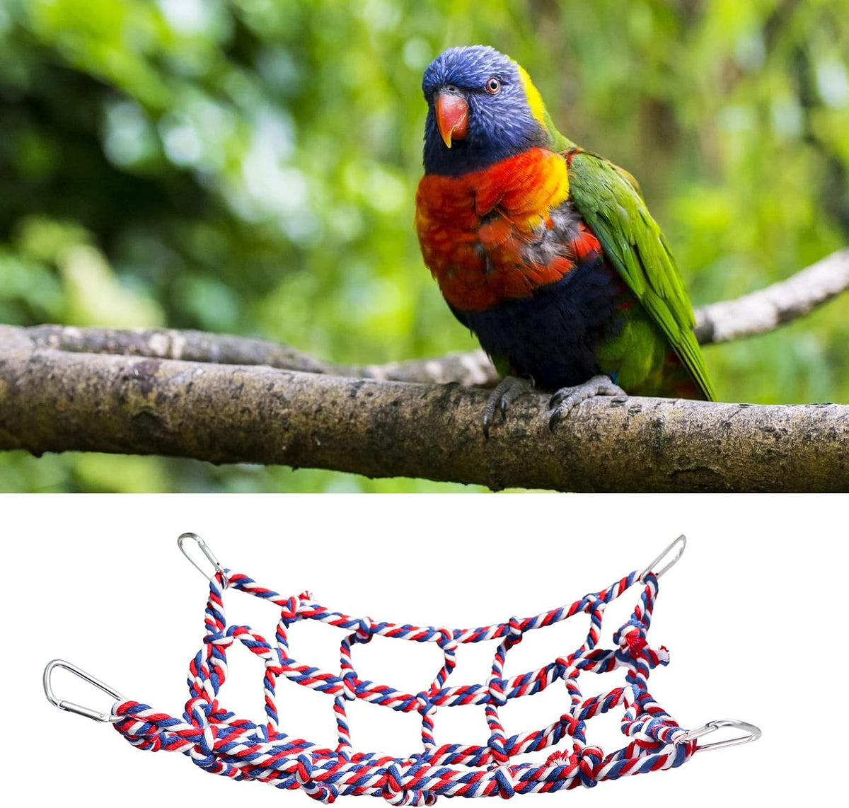 2 Pack Colorful Bird Rope Net, Pet Hanging Hammock - Large(14 × 10 Inches) - image 3