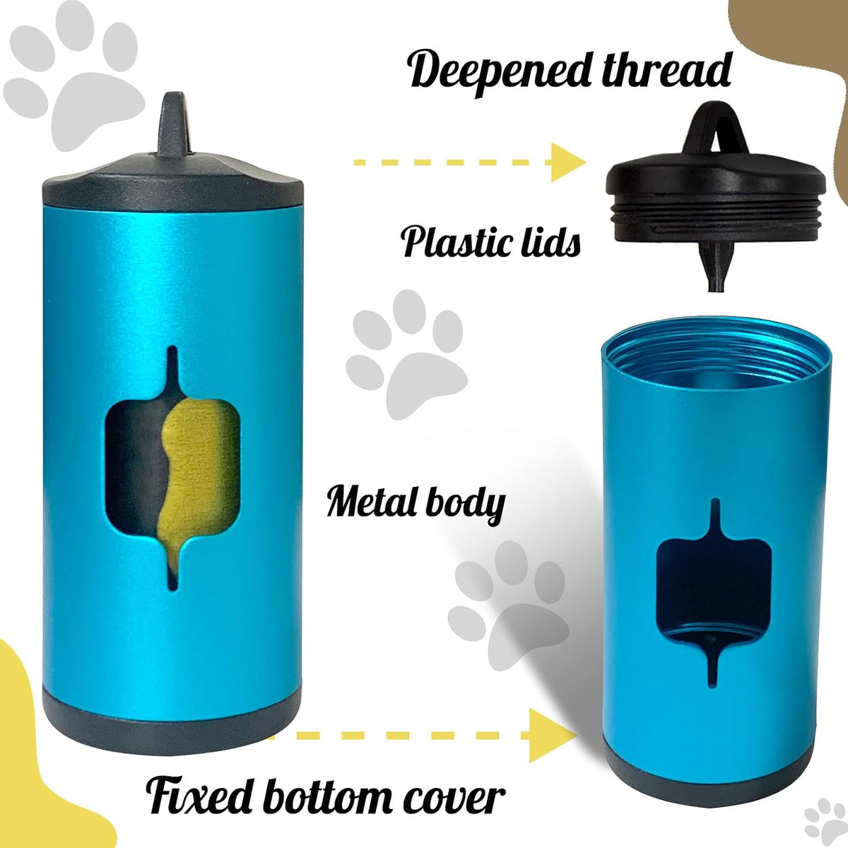 Metal Dog Poop Bag Holder 2-Pack w/Leash Clip - Blue / 1 Holder 15 Bags - image 2