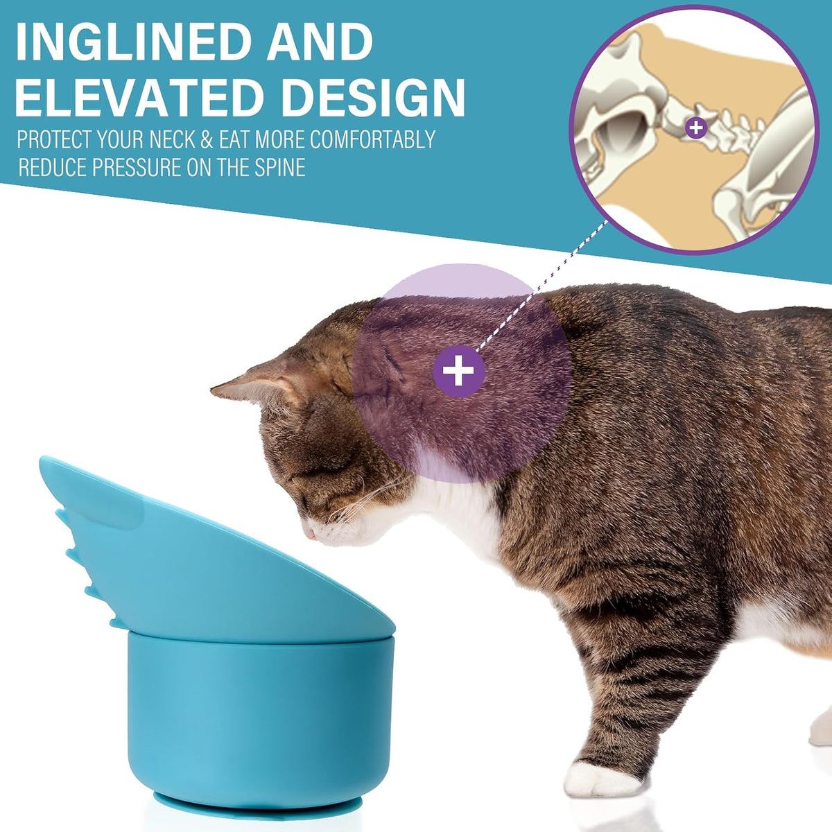 Silicone Cat Slow Feeder, Elevated Slow Feeder Bowl Tilt Design - Blue - image 3