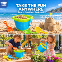 TOY Life Collapsible Beach Sand Toy Set, Silicone Beach Bucket - Assorted 4 Collapsible Bucket Beach Toys - image 2