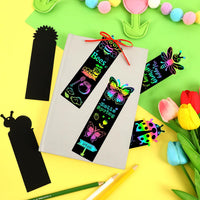 JUNEBRUSHS rainbow scratch art bookmarks with bamboo scratch sticks and colored satin ropes - view 17