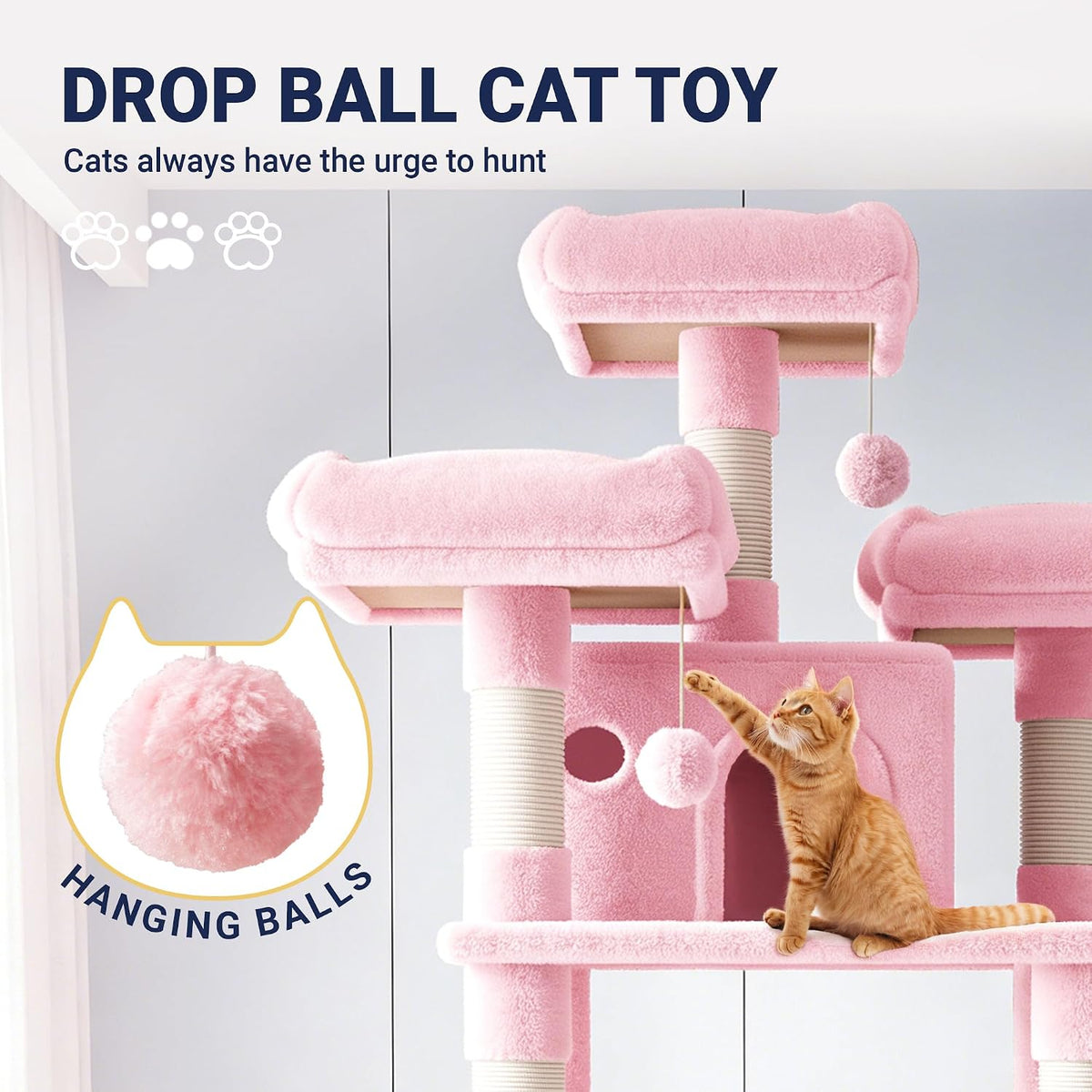 Allewie 68 Inches Cat Tree/House and Towers for Big Feline/Scratching - 82 in / Pink - image 3