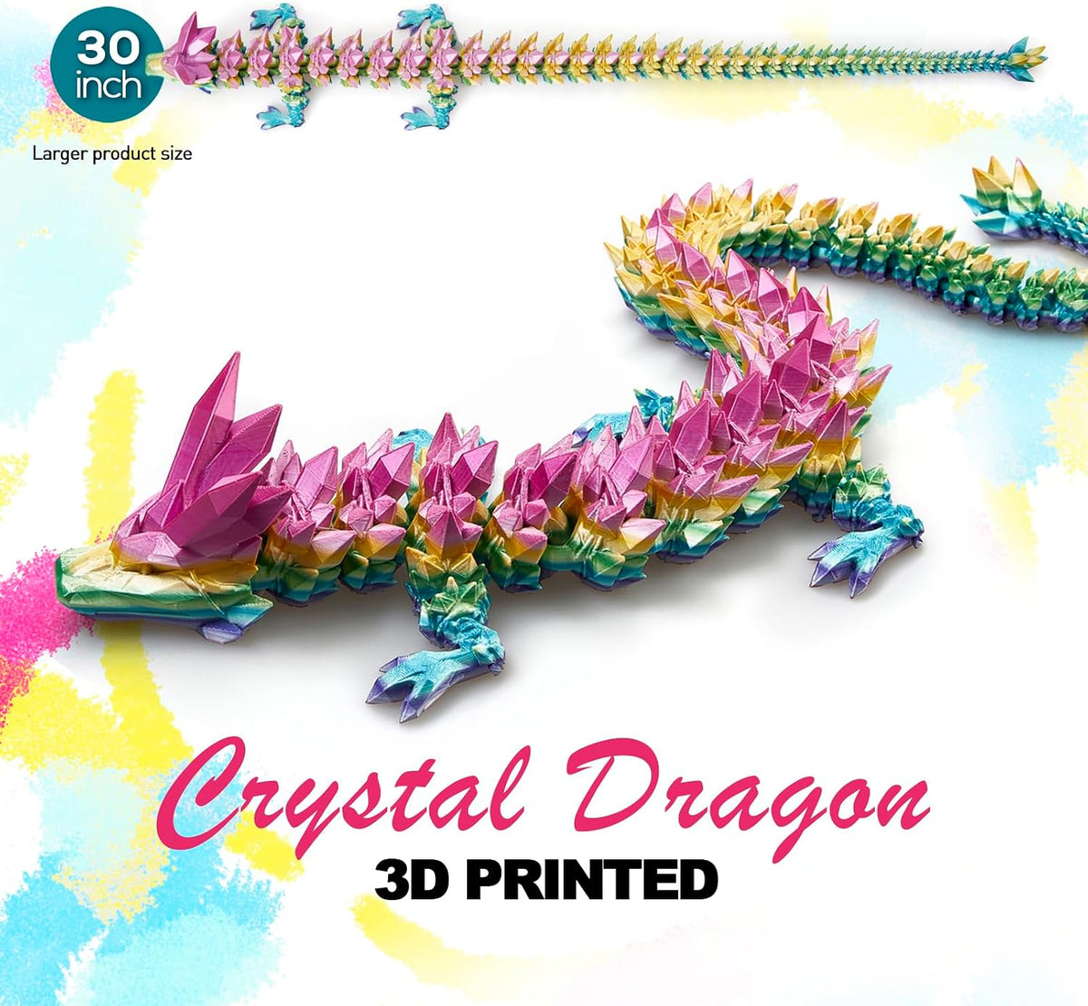 24" Large 3D Printed Dragon - Rainbow / 30 inch - image 2