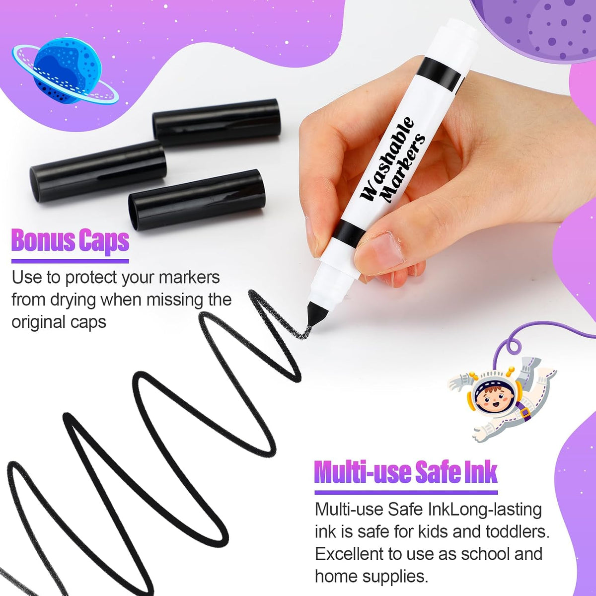 Janlaugh washable markers bulk pack of 24 broad line markers with conical tips - view 23