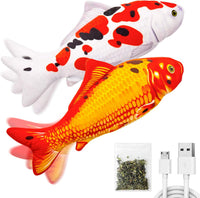 TOOGE 2 Pack 9" Floppy Fish Cat Toys with SilverVine and Catnip - Koi + Red Koi