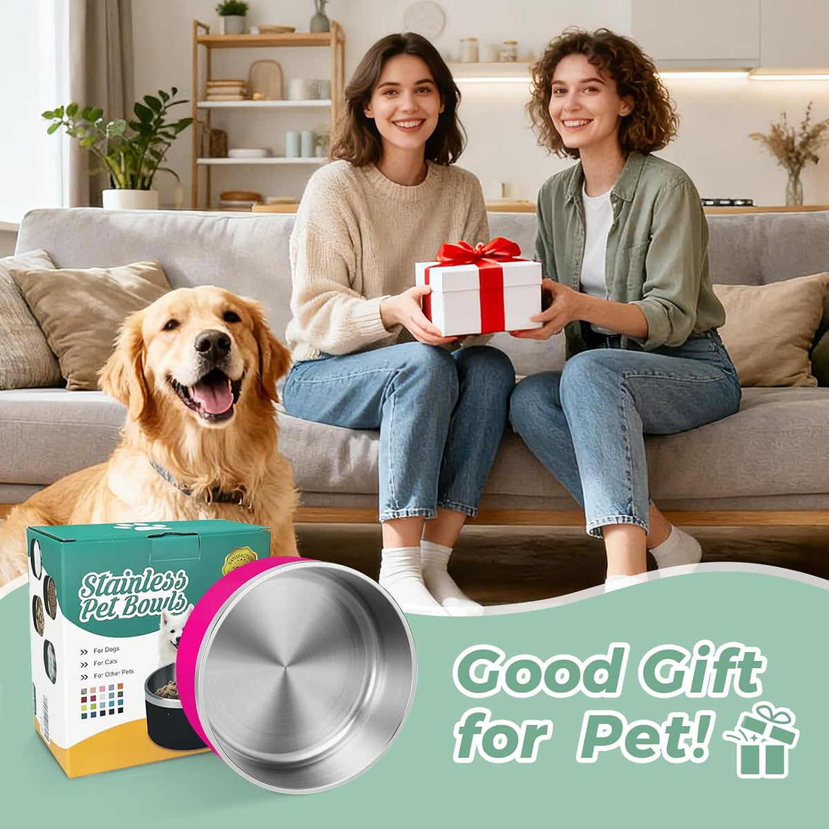 Dog Bowl, Stainless Stee Dog Water Bowl and Food Bowl - 40oz / Pitaya Pink - image 3