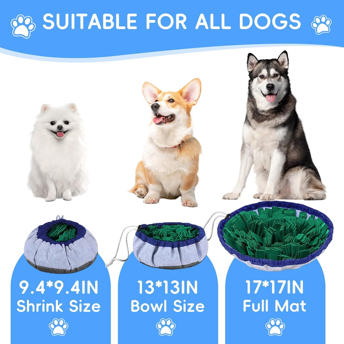 Snuffle Mat for Dogs, Adjustable Interactive Puzzle Toy - Green-48 cm - image 3