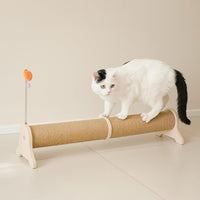 Cat Scratching Post, 30" Horizontal Sisal Scratch Post for Indoor Cats, Durable Cat Furniture Protector, Spring Toy Included