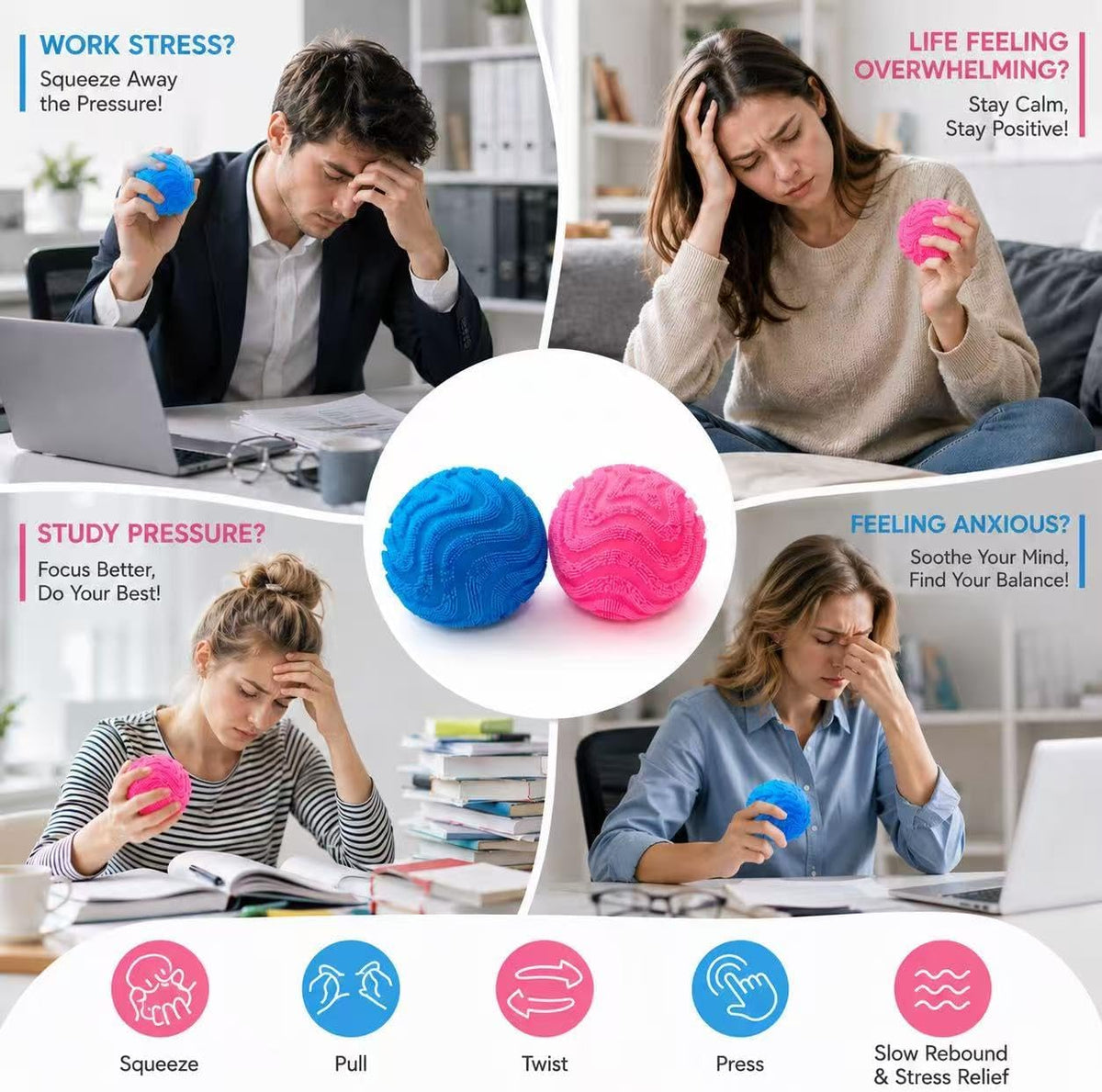 Fuzz Ball Squishy Stress Ball - Pink Ball - image 2