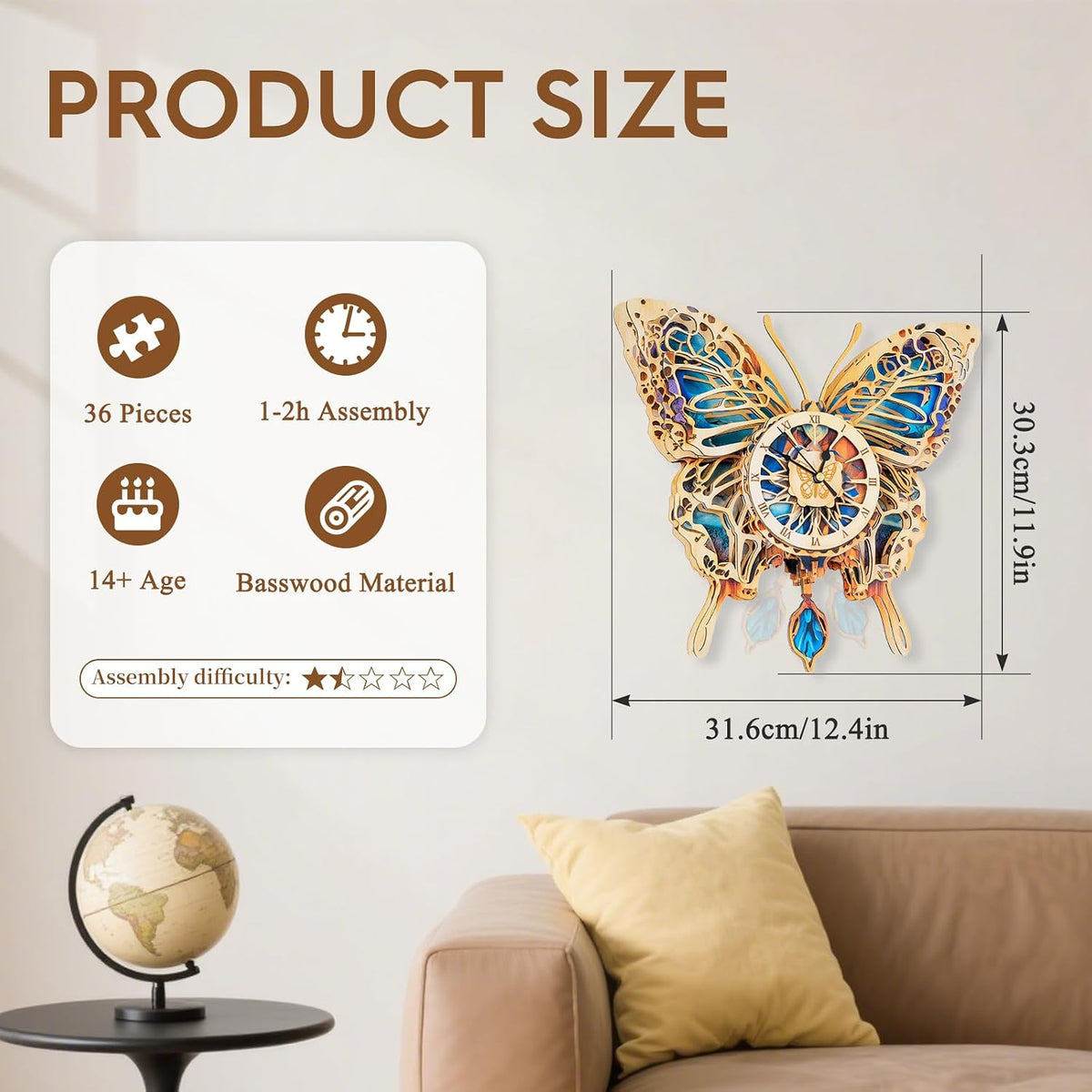 Halloween 3D Puzzles for Adults Halloween Puzzle Clock Adult Craft – Fun for Kids & Family - Butterfly Clock - image 4