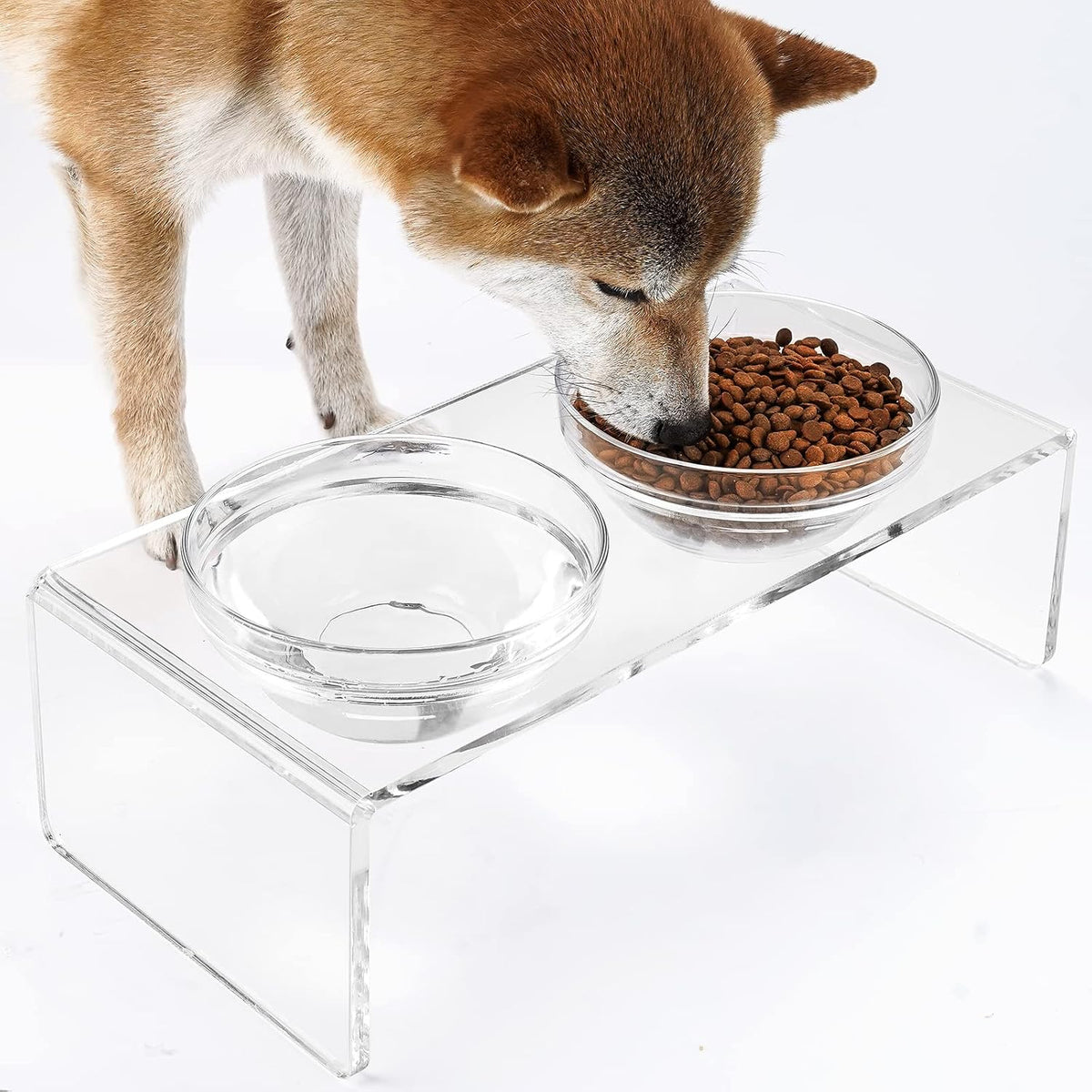 Acrylic Elevated Dog Cat Bowls Pet Feeder Double Bowl Raised Stand - Medium: 5.5'' Height, 34 oz Glass Bowl - image 2