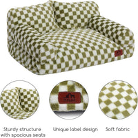 Hollypet Fluffy Plush Dog Cat Pet Couch Soft Calming Sofa Bed for Medium Small Cats and Dogs, Green and White