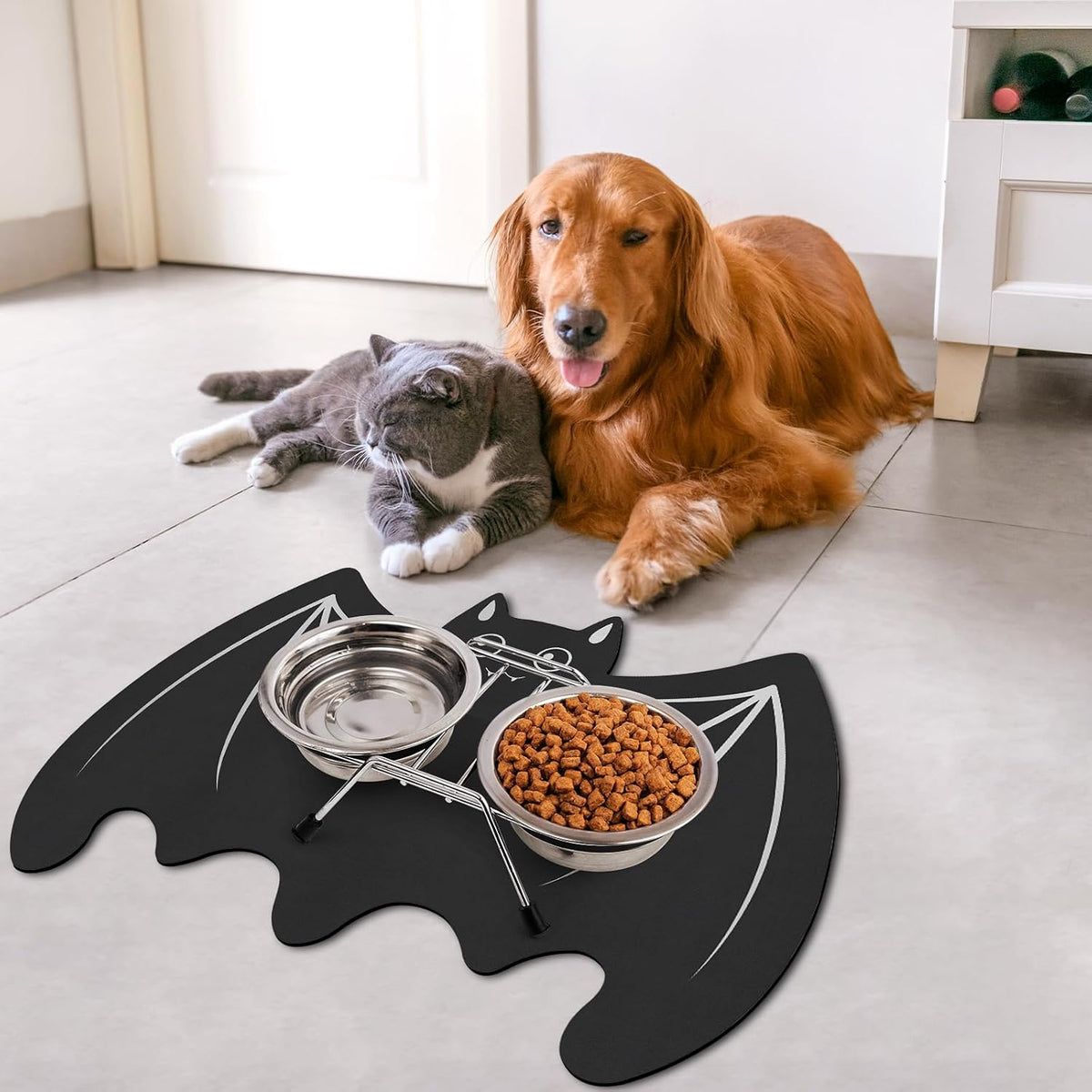 Pet Mats for Food and Water Dog Cat Food Mats Pet Feeding Mat - Bat - image 2