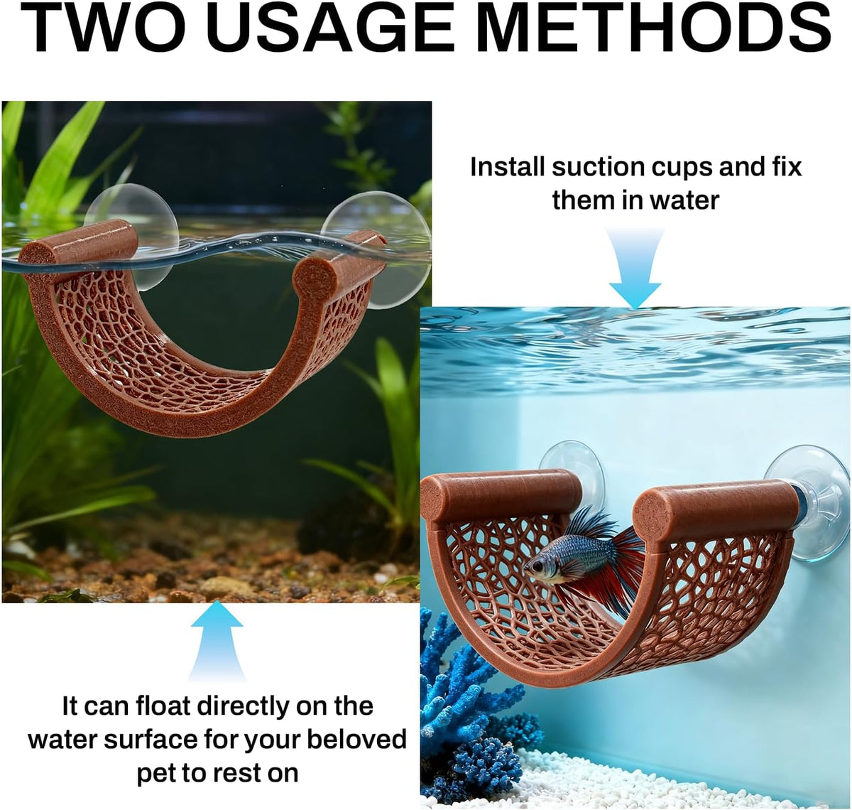 Betta Fish Hammock, White Floating Resting Leaf with Suction Cup - Brown - image 4