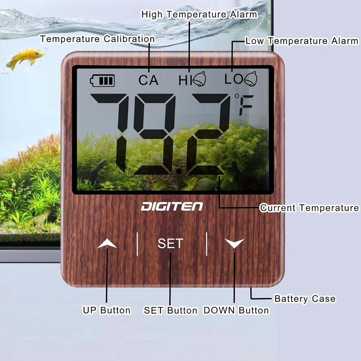 DIGITEN Aquarium Thermometer Digital Fish Tank Thermometer with Large - Walnut - image 4