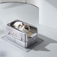 XL Metal Cat Litter Box with Lid – Non-Stick, Odor Control, Stainless Steel, Rust-Resistant, High-Sided – Easy to Clean with Handles, No-Slip Base, Leak-Proof Seal, 5 Clips, Cleaning Tracker