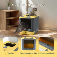 Foldable Enclosed Cat Litter Box with Lid, for Kitten to Medium - Yellow&Grey - image 4