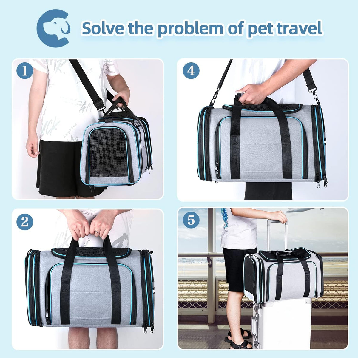 Cat Dog Carrier - Airline Approved Expandable Soft-Sided Pet Carrier with Removable Fleece Pad - 43.0"L x 32.0"W x 12.0"H - image 4