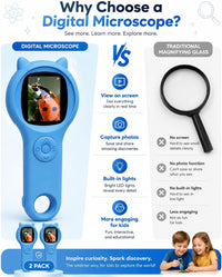 Kids Microscope, 500X Digital Magnifying Glass, Explore STEM Toy - Blue / 2 Pcs - image 2