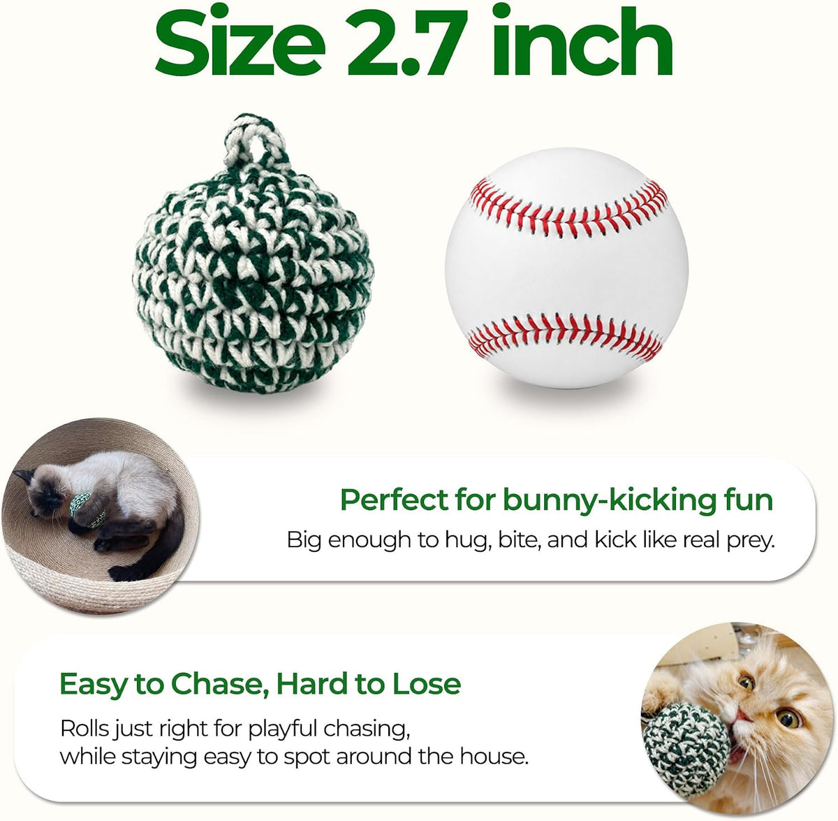 JAYU PET Red Cat Ball, 2.7 inch – Essentials for Cats - Green W/O Bell / 2.7inch - image 3