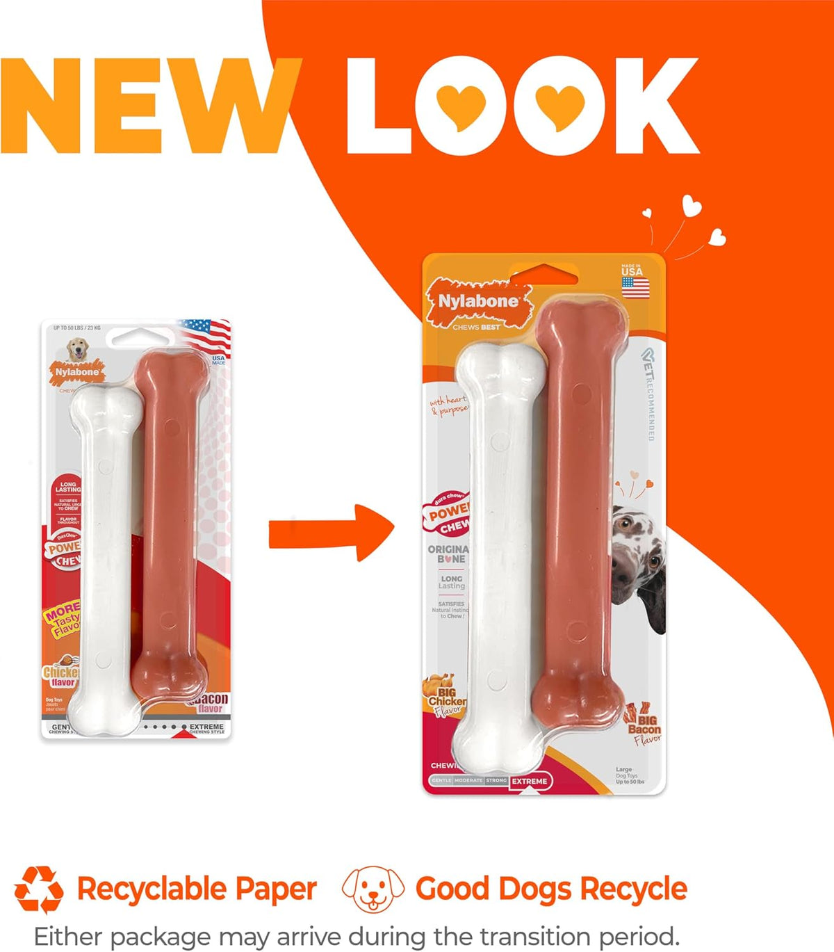 Nylabone Power Chew Original Bone Dog Chew Toys - Bacon & Chicken / Large - image 3