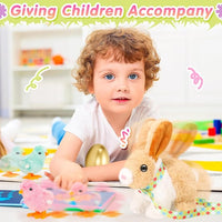 Tagitary Plush Easter Bunny Toys for Kids,Hopping Interactive Rabbit with Leash,Golden Egg,and Wind Up Toys,That Making Sounds,Wiggling Ears,Twitching Nose,Easter Basket Stuffers Gift for Toddlers
