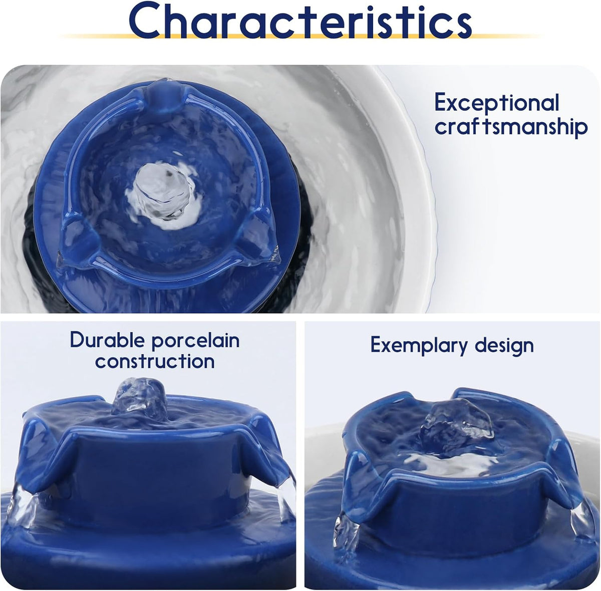 Lawfery Ceramic Cat Water Fountain - Dark Blue Ceramic Fountain - image 3