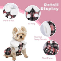 Dog Sweater with Leash Set D Ring Plaid Fleece Dog Clothes for Small - XX-Small (Chest 11in ) / Pink with Leash - image 3