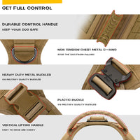 Tactical Dog Backpack Harness for Large Breed Original Design Metal - M / Khaki (with 2 pouches) - image 2