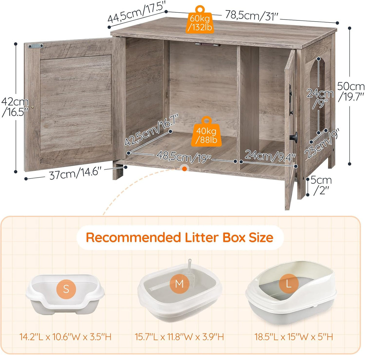 HOOBRO Litter Box Enclosure - Greige / 31" L x 17.5" W x 19.7" H - image 4