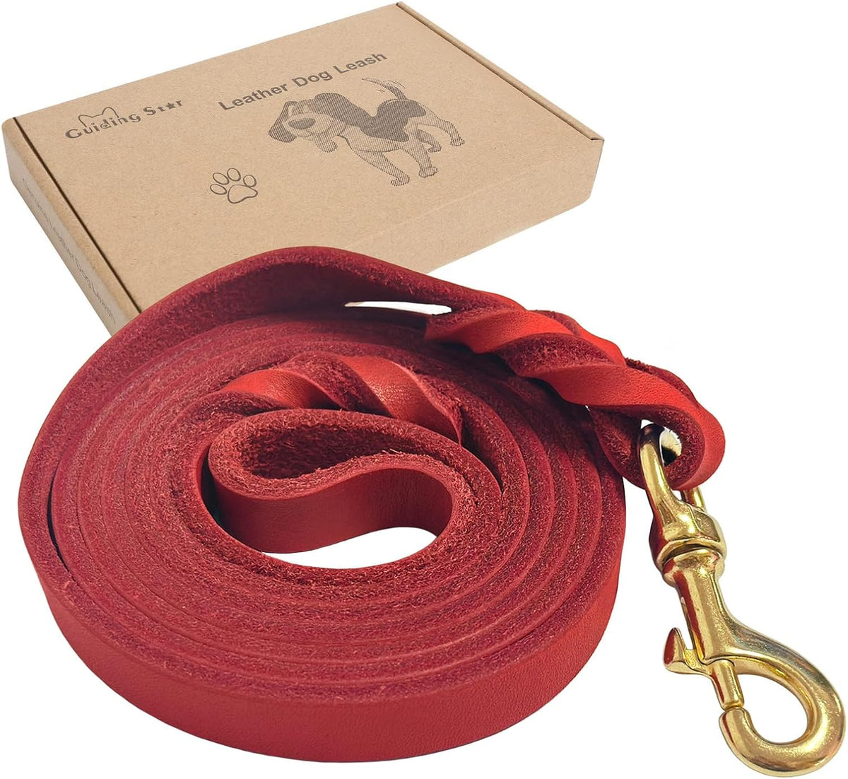 Guiding Star Leather Dog Leash 6ft x 3/4 inch Heavy Duty Training - Red / 6ft x 3/4 inch