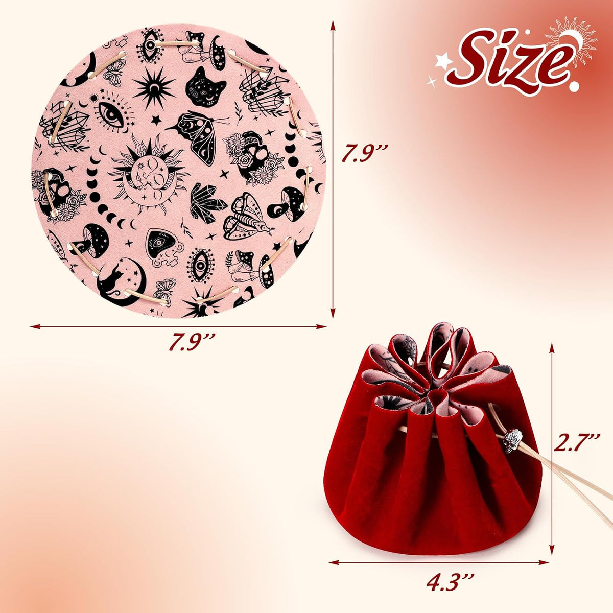 CiyvoLyeen Dice Bag and Tray for Rolling and Storage Black Felt Velvet – Fun for Kids & Family - Red - image 2