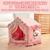 Indoor Dog House with Frame, Cute Dog Tent Bed with Cover Cave - Medium ( 17" × 17" × 17" ) / Pink - image 2