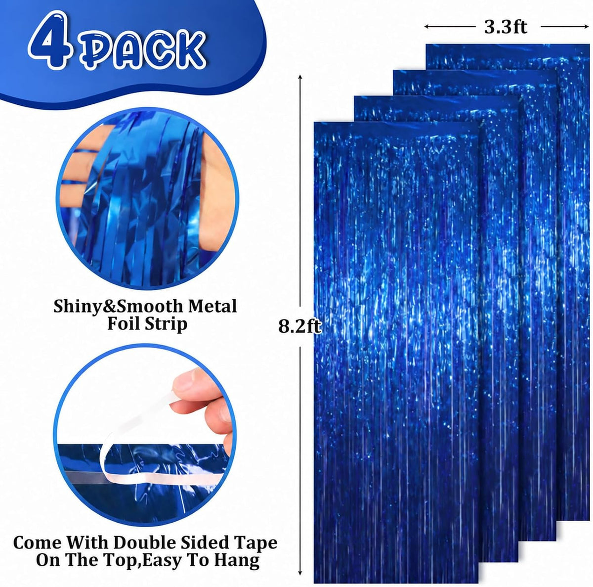 Voircoloria 2 Pack Gold Foil Fringe Backdrop Curtains - Dark Blue / 4 - image 3