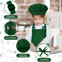 Kids Apron and Chef Hat Set Adjustable Child Art Aprons with 2 - I-dark Green / Large - image 3
