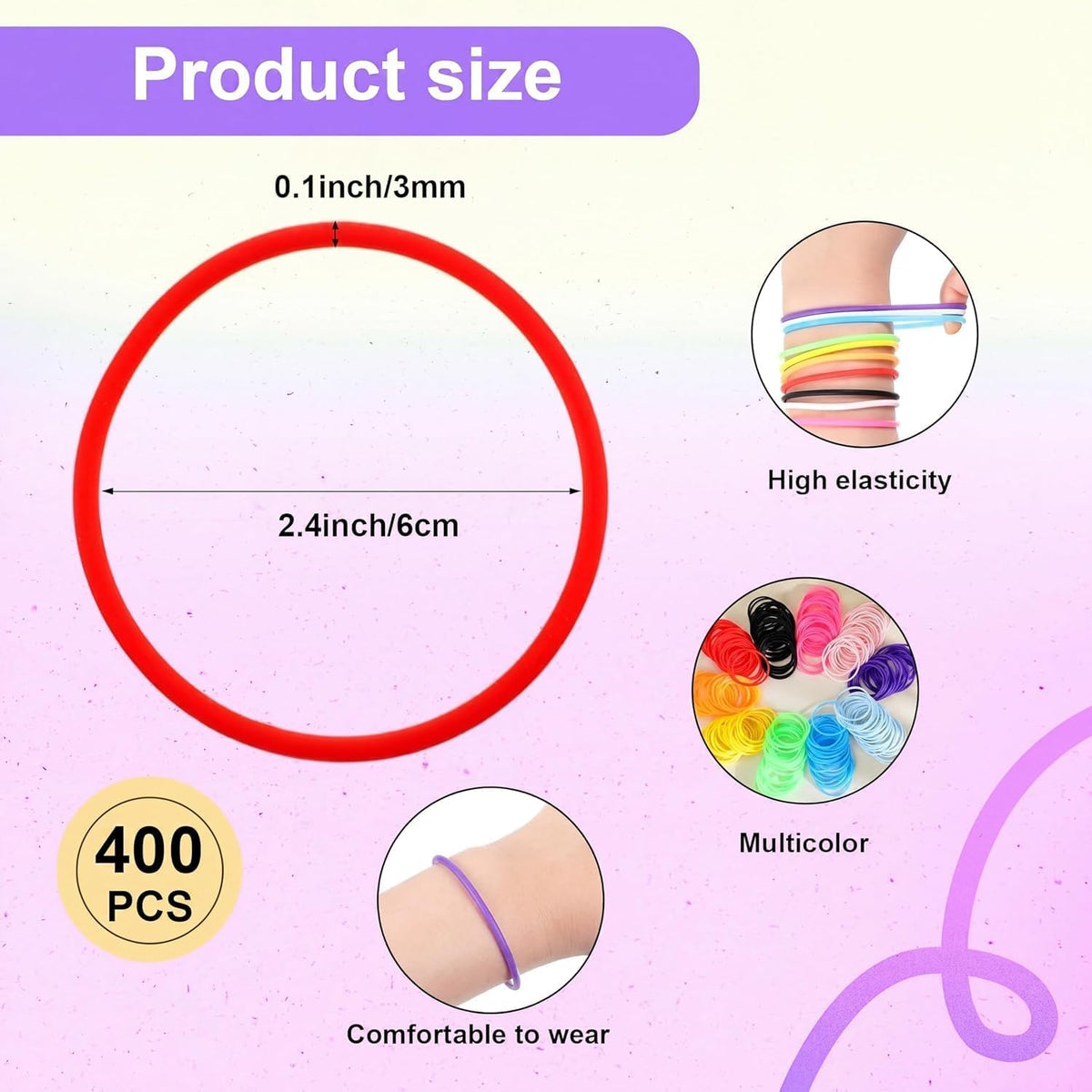 Hotop 100 Pcs Multicolor 80s Silicone Jelly Rubber Bracelets Hair Tie - Multicolor / 100 - image 2