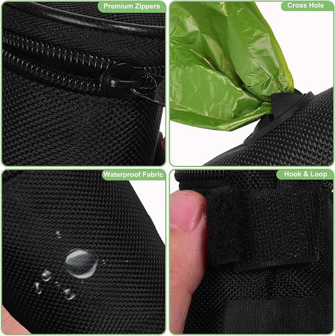 Dog Poop Bag Dispenser for Leash Attachment - Portable Set With Waste Bags & Hand-Free Carrier, Fits Any Leash, Round, Pink