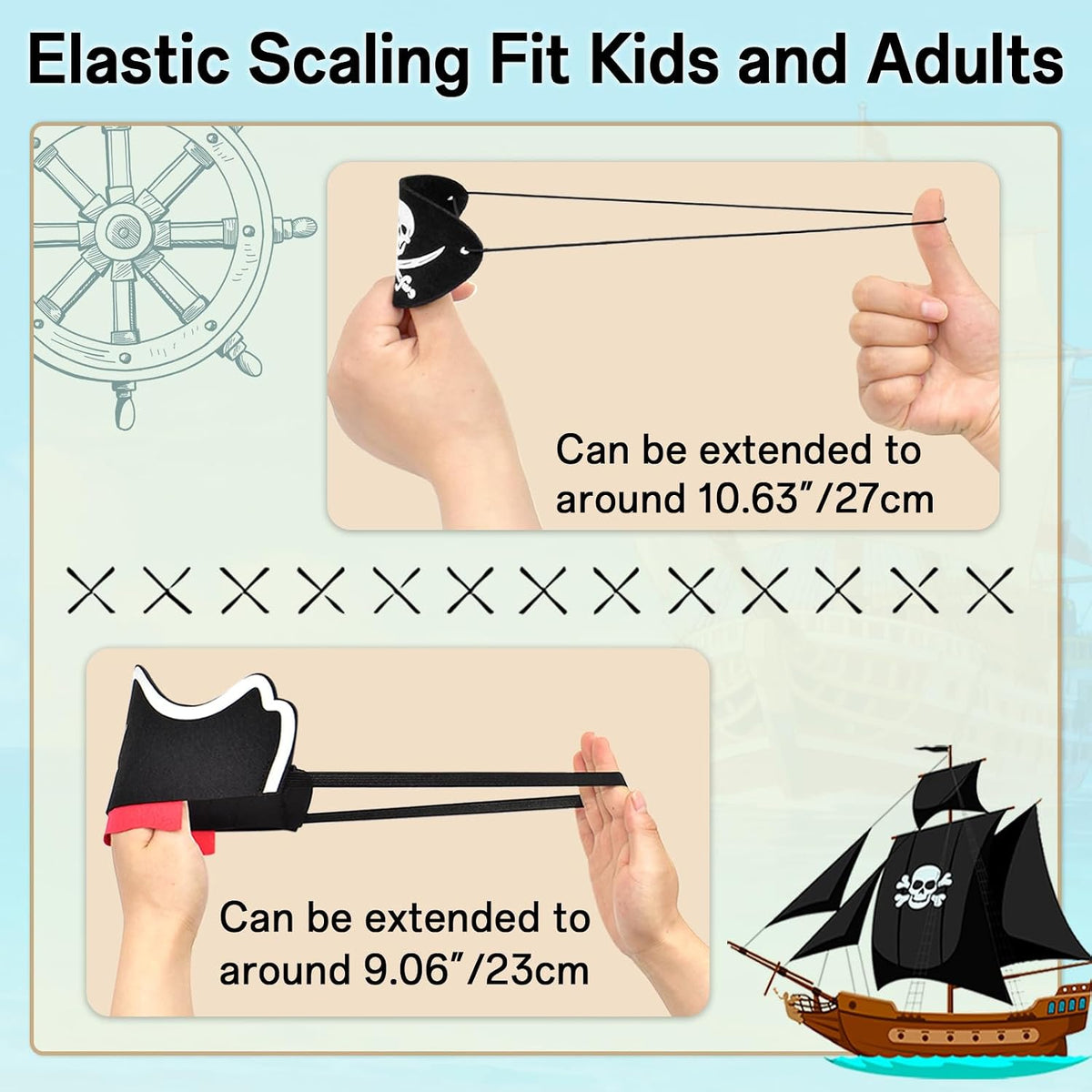 Halatool pirate party hat set with 6 felt hats, 6 skull eyepatches and 6 fake mustaches - view 7