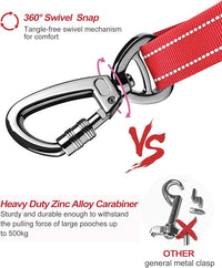 AUBELL Dog Seat Belt for Car,2 Pack Set 3-in-1 Adjustable Reflective Bungee Heavy Duty Dog Car Harness Tether with Clip Hook Latch & Buckle,Swivel Zinc Alloy Carabiner,Black+Red