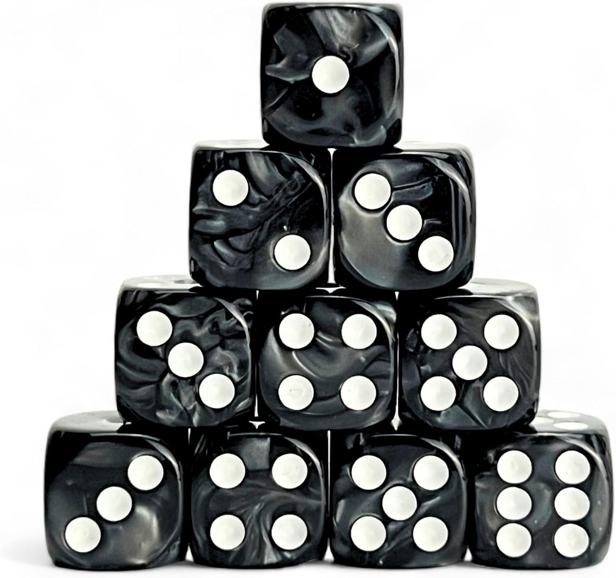 Luck Lab 10 Pack 16mm D6 Acrylic Dice Set - Black Pearl