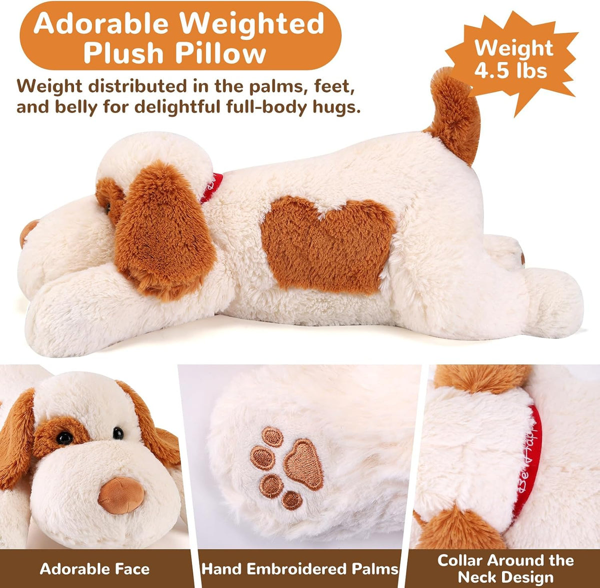 meowtastic Dog Weighted Stuffed Animals, Plush Pillow for Kids – Fun for Kids & Family - Brown & White Dog / Medium / Dog - image 4
