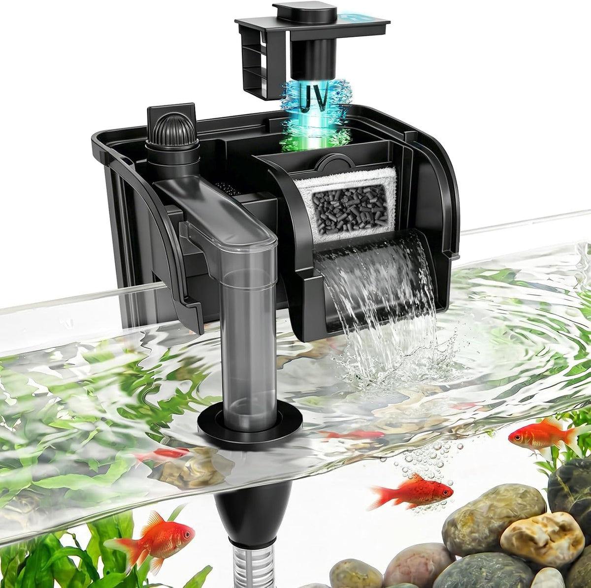 Large Hang on Back Aquarium Filter w/ U-V Light for 40-150 Gallon - WP-607H