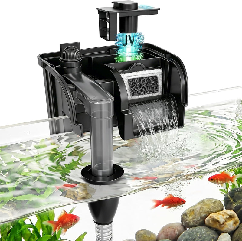 Large Hang on Back Aquarium Filter w/ U-V Light for 40-150 Gallon - WP-607H