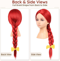 AMZCOS kids long wavy hot pink princess cosplay wig with pink bow and drop earrings - view 6