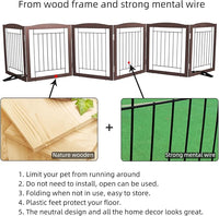 ZJSF Freestanding Dog Fence Indoor, Foldable Dog Gate for Doorways, Stairs or Hallways, Sturdy Wood Extra Wide Pet Gate with Support Feet for The House, Brown, 24 "Height-6 Panels