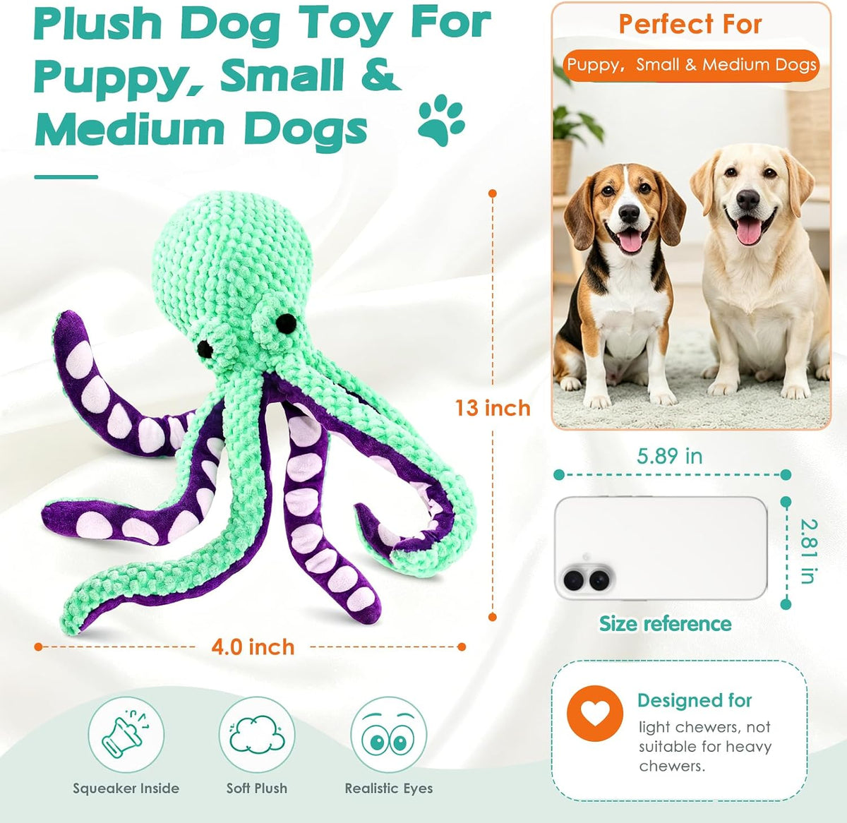 Fuufome Squeaky Dog Toys for Indoor Play with Small - Green - image 2