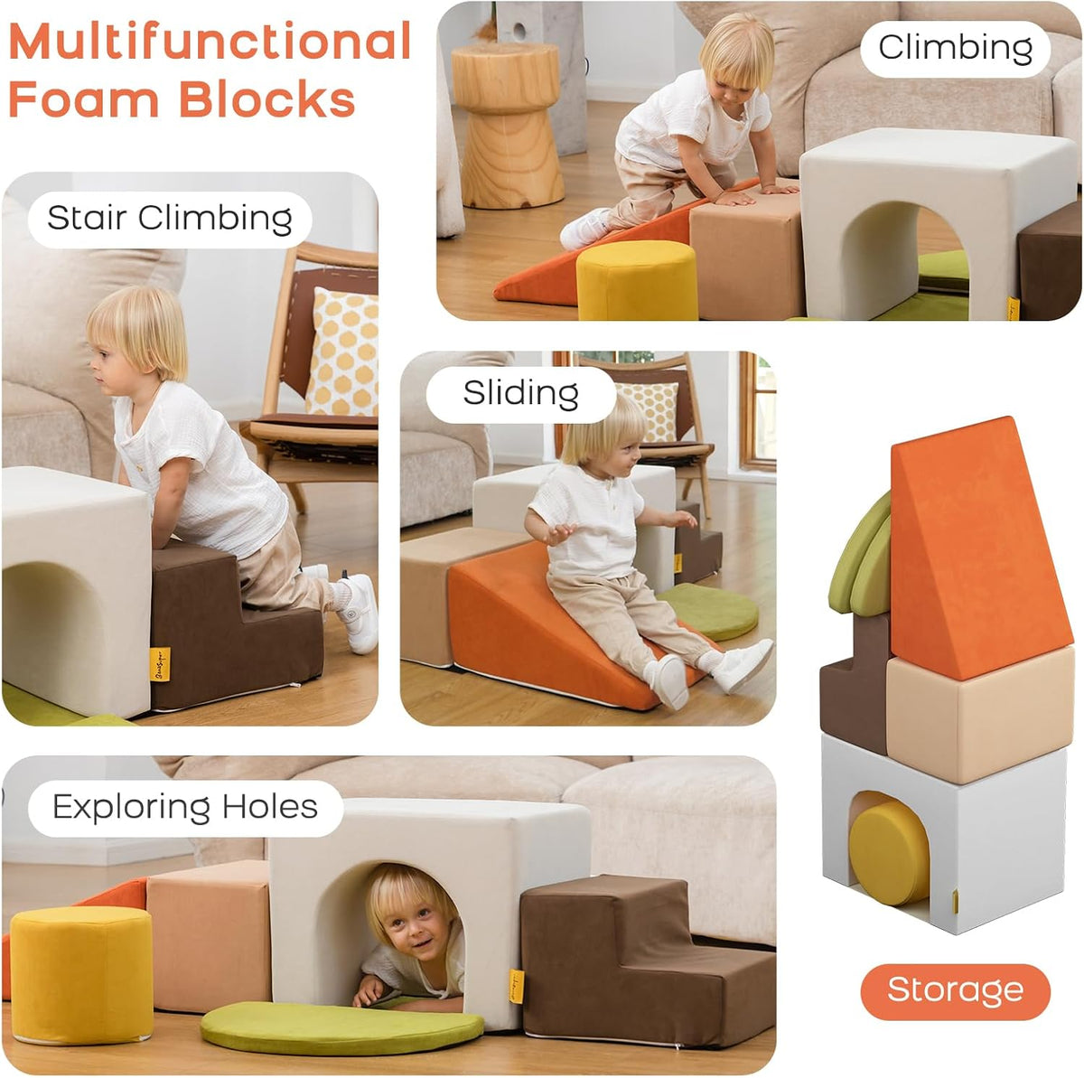 BanaSuper 7-piece gray kids foam climbing blocks playset for indoor play - view 11