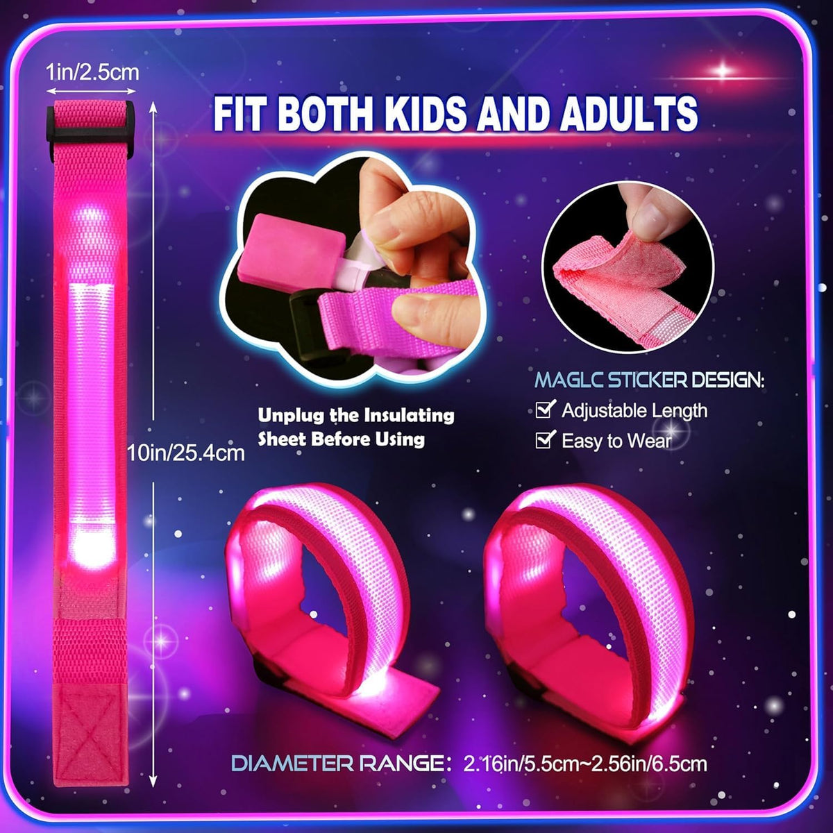 GiftInTheBox LED light up bracelets for kids in red, orange, yellow, green, blue and pink - view 2