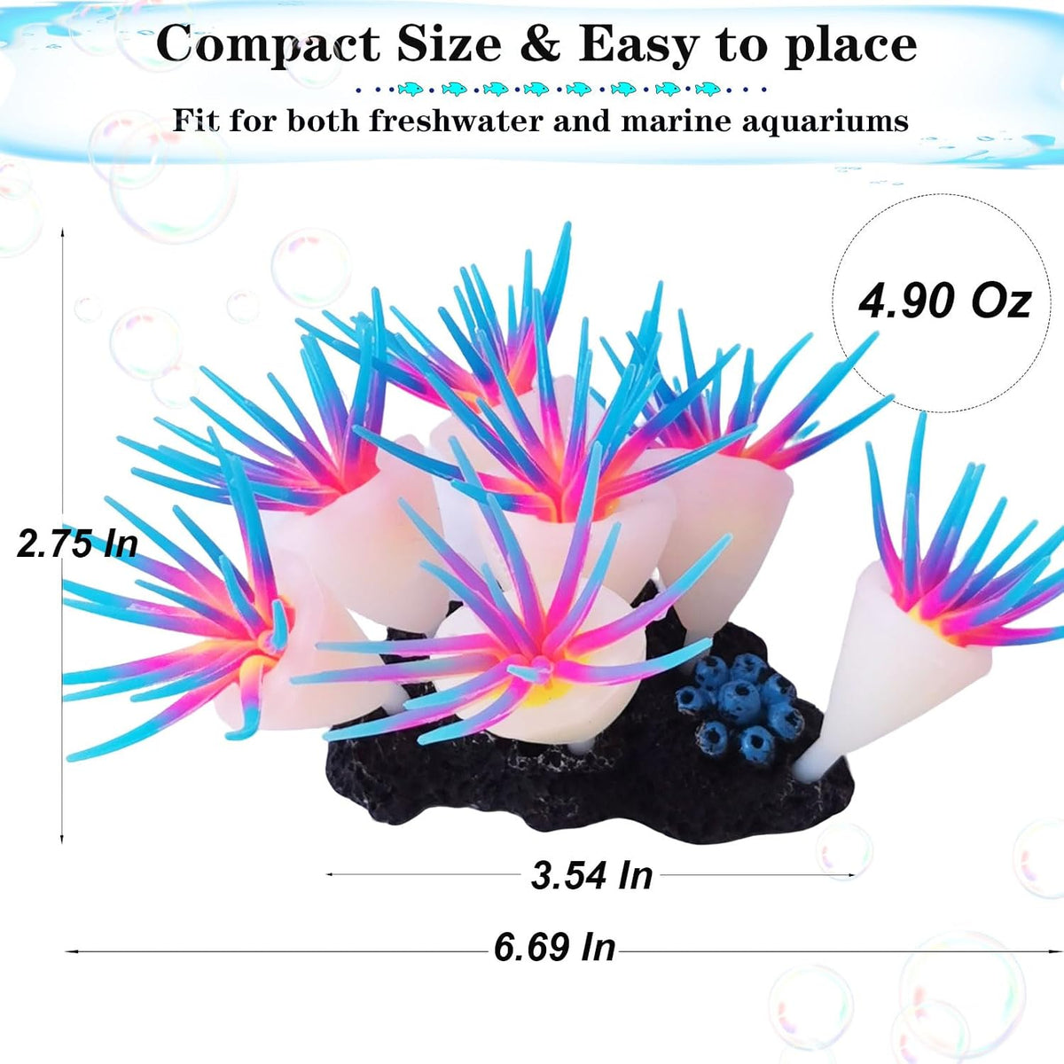 2pcs Silicone Glowing Effect Aquarium Fish Tank Decorations - Blue - image 2